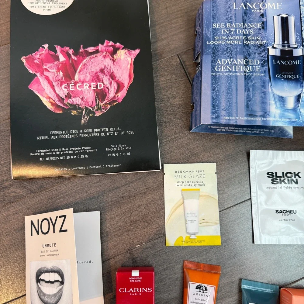 Luxury Skincare Sample Bundle Cecred Lancome Peach & Lily Origins Clarins‎ 14pc